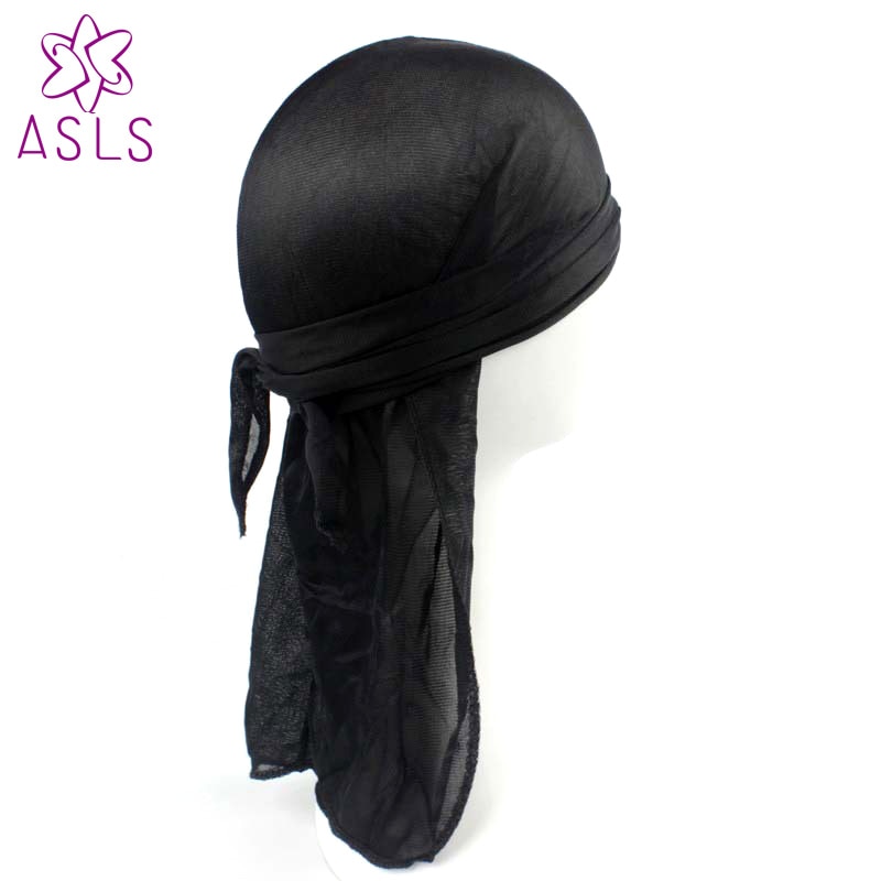 2 stk / lot satin mænd stretchedcap hip hop du doo rag durag ensfarvet kat hat slips hale til mænd