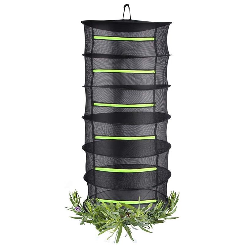 4/6/8 Layers Herb Drying Rack Hanging Mesh Net Steel Rings Foldable Zipper Closure for Petals Buds Beans