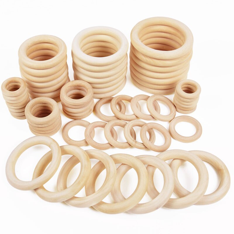 Anillos de madera sin terminar, varios tamaños, anillos circulares de madera Natural de Color sólido para joyería artesanal de macramé, aros de madera decorativos