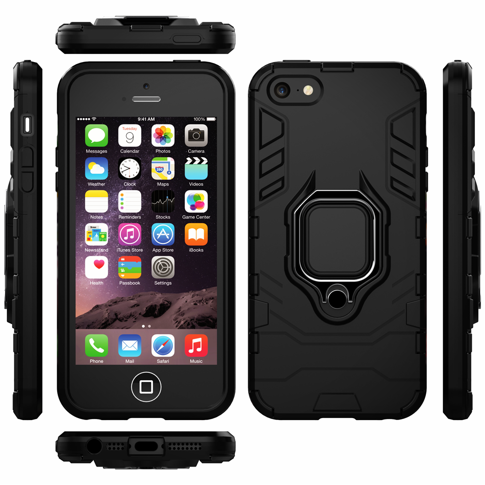 Funda a prueba de golpes para iPhone 5 5s SE, carcasa con soporte de anillo, carcasa trasera para iPhone se 5 5s 5G 4,0&quot;: For iPhone 5 / Black