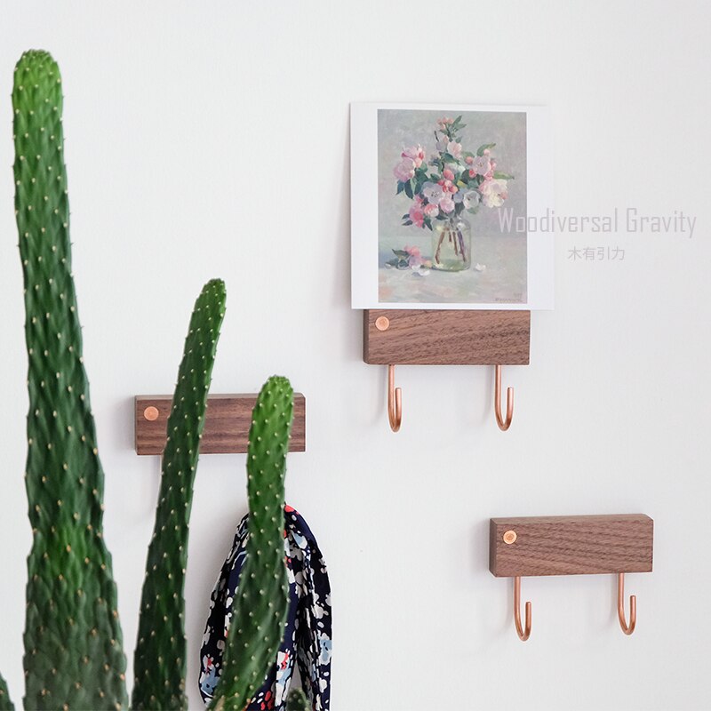 Black walnut pure copper coat hook hanger hook clothes hook free punch wall hanging Nordic entrance door bedroom