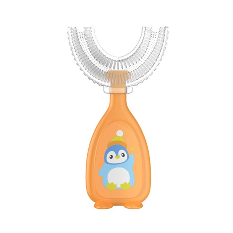 Spazzolino da denti a forma di U per bambini denti da allenamento in Silicone morbido pulizia spazzole per denti a bocca intera per bambini di 2-12 anni: Orange (2-6year)