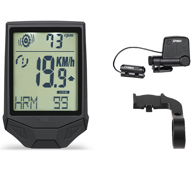 3 in 1 Bicycle Computer Wireless Bike Speedometer Waterproof Cycling Odometer MTB Stopwatch with Heart Rate Cadence Sensor: Black Set 1