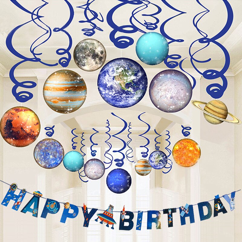 Solar system hanging Ornament Happy Birthday Banner Solar System Party Decor kids Space Themed Birthday Party Favor Supplies