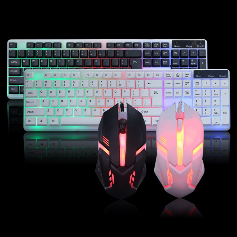 Gaming Keyboard Mouse Colorful LED Illuminated Backlit USB Wired PC Rainbow Set Gamer Gaming Mouse and Keyboard Kit Home Office