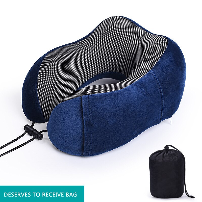 Car U Shaped Memory Foam Neck Pillows Soft Slow Rebound Space Travel Pillow Solid Neck Cervical Healthcare Bedding: Blue Set 1
