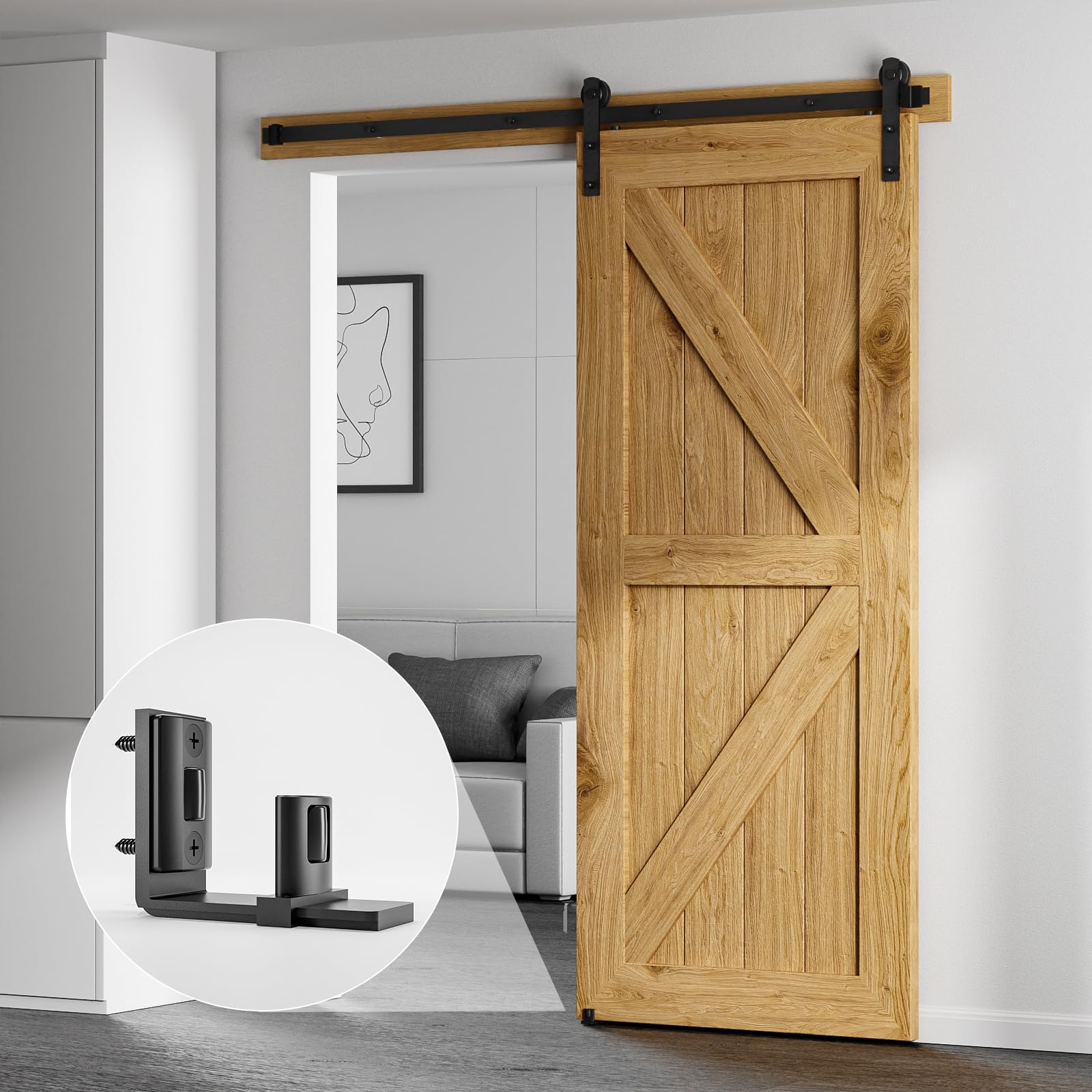 CCJH-Guide de Sol pour Porte de Grange Coulissante, Double Rouleaux Astronomiques Réglables, Fixation Murale, Noir, 1 Pièce