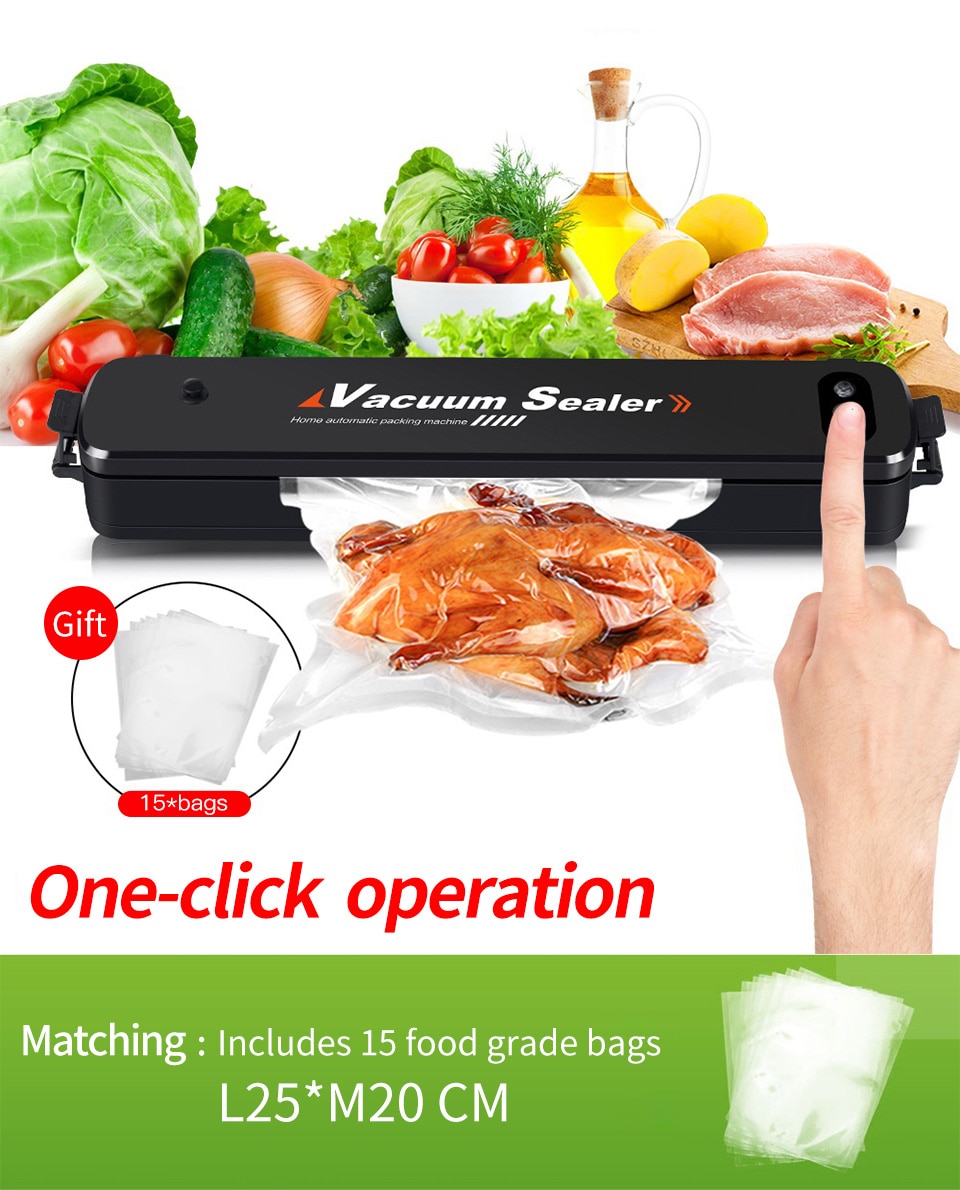 Vacuum Bag Sealing Machine Electric Vacuum Sealer Vaccum Pouch Packaging Machine With 15pc Bags Free Food Fish Fruit Meat Packer