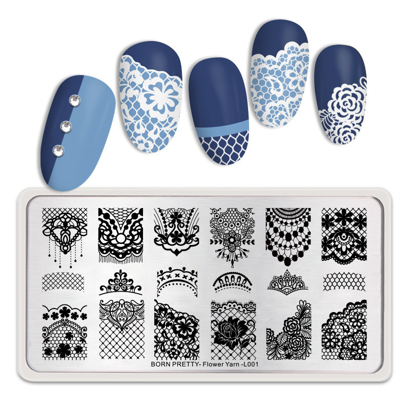 Født smuk nail art stempel skabelon blomst blonder geometri billeder stål nail art stencil blomstertema manicuring: Fy -l001