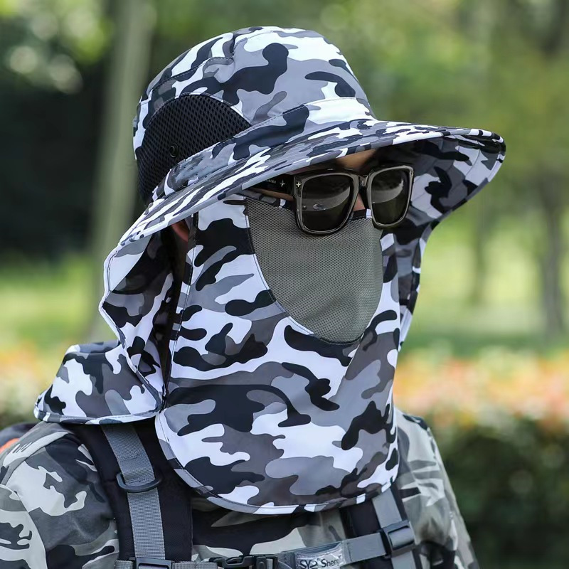 Chapeau Protection Solaire 360° - Large Bord - Chapeau Camouflage Amovible - Casquette Voyage Plein Air Homme