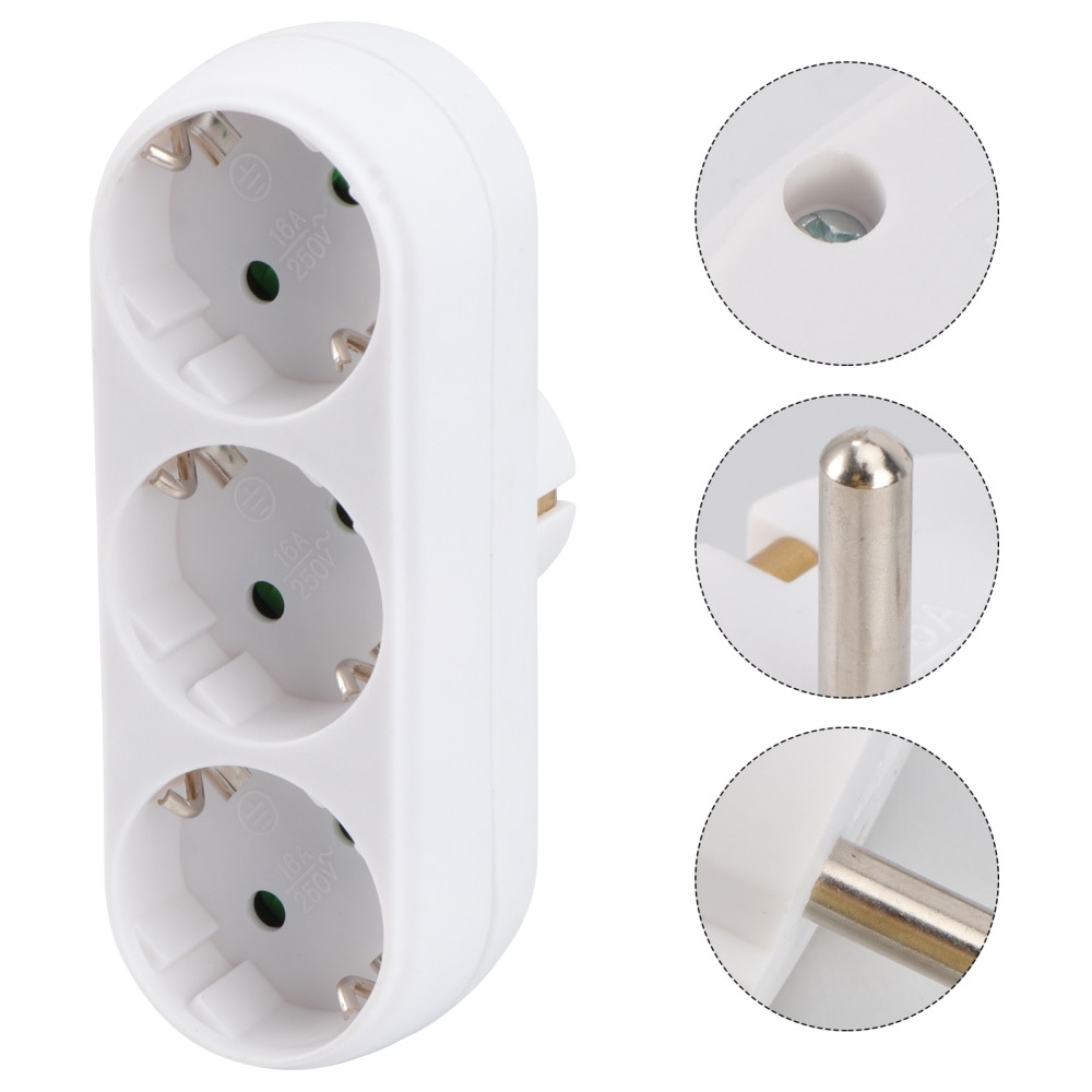 Triple Socket Power Socket Adapter Anti-flame Heat-resistant Socket Panel with EU Plug White