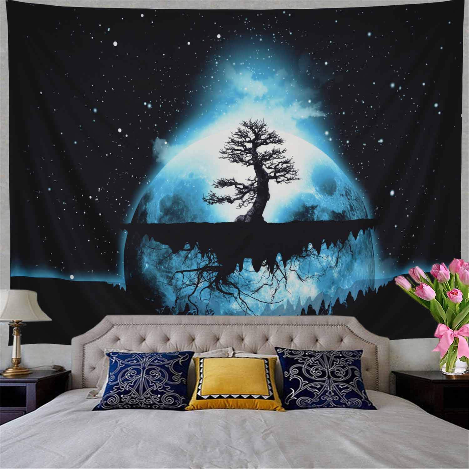 Psychedelic Tree of Life Tapestry Starry Planet with Tree Wall Hanging