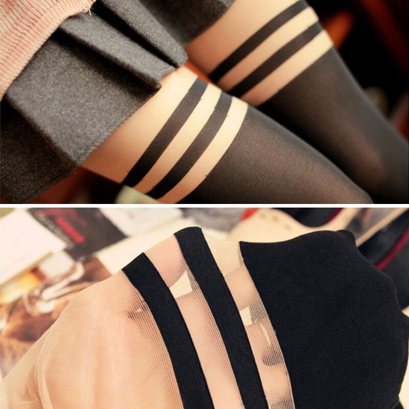 Striped Tights Stocking For Women Spring Over Knee Trasparent Body Stockings Female Black Hosiery Pantyhose