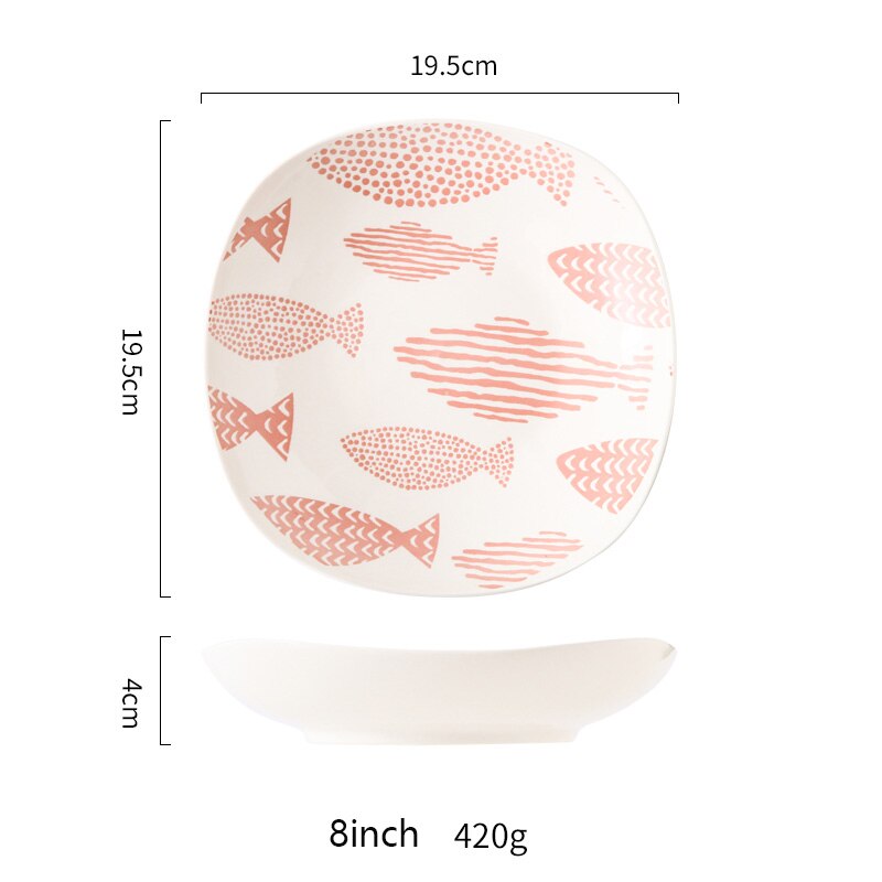Os chine ustensiles de cuisine porcelaine carré assiette creuse assiette boulette nordique sous-glaçure ménage ustensiles de cuisine porcelaine: White  B