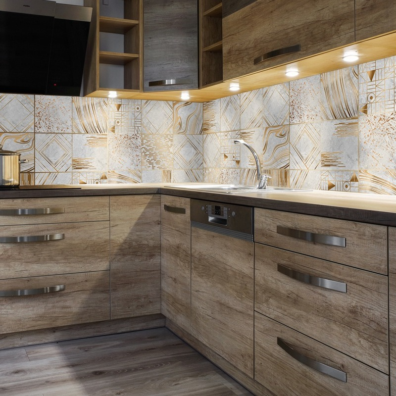 10Pcs Retro Geometric Metal Surface Tiles Sticker Transfers Covers for Kitchen Bathroom Tables Floor Hard-wearing Art Wall Decor