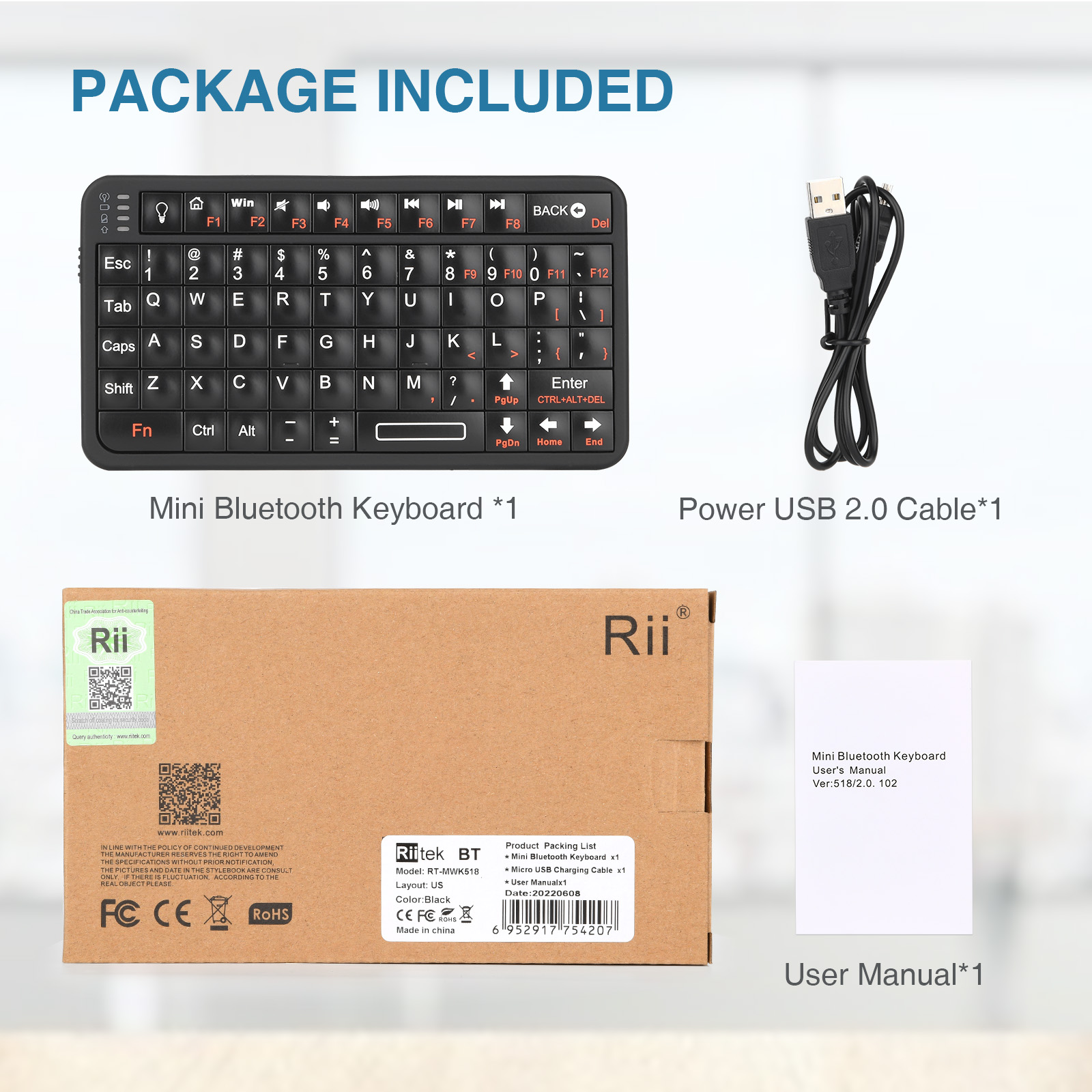 Rii 518BT teclado Bluetooth Mini teclado inalámbrico ratón panel táctil remoto para Android TV Box PC