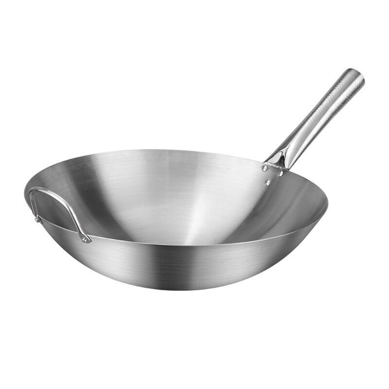 Stainless Steel Non Stick Wok Chinese Handmade Wok Double Ear Chef Fry Wok Gas Cooker Non Coating Round Bottom Cooking Woks: 34cm / Single handle wok