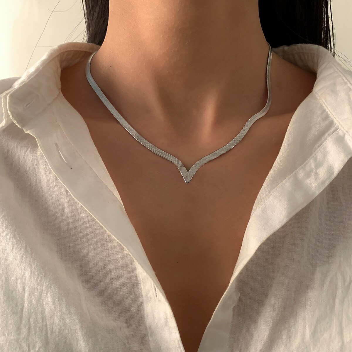 V Vorm Snake Kettingen Kettingen Op De Hals Dames Mode 2022 Korte Choker Ketting Voor Vrouwen Trendy Sieraden Kraag Meisjes
