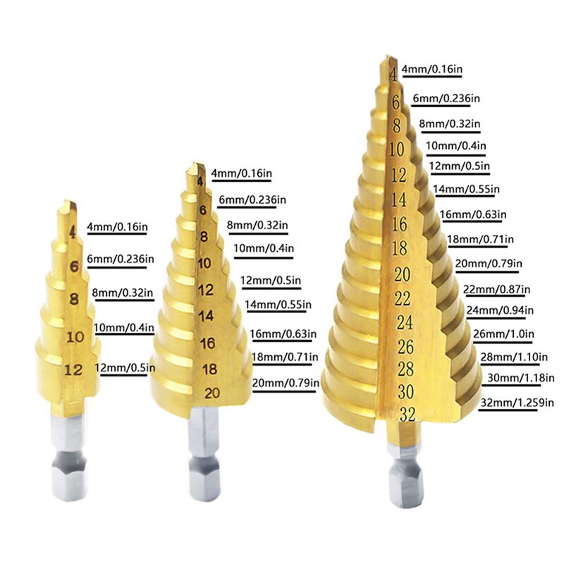 Hss Step Cone Conical Drill Bit Set Hole Milling Cutter Titanium Coating Hexagon/Triangle Shank