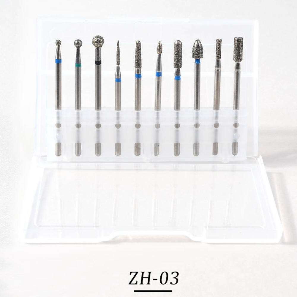 10 unids/caja de juego de brocas de cerámica para uñas, máquina eléctrica para manicura, fresadora, lijadora de cabeza, herramientas para manicura