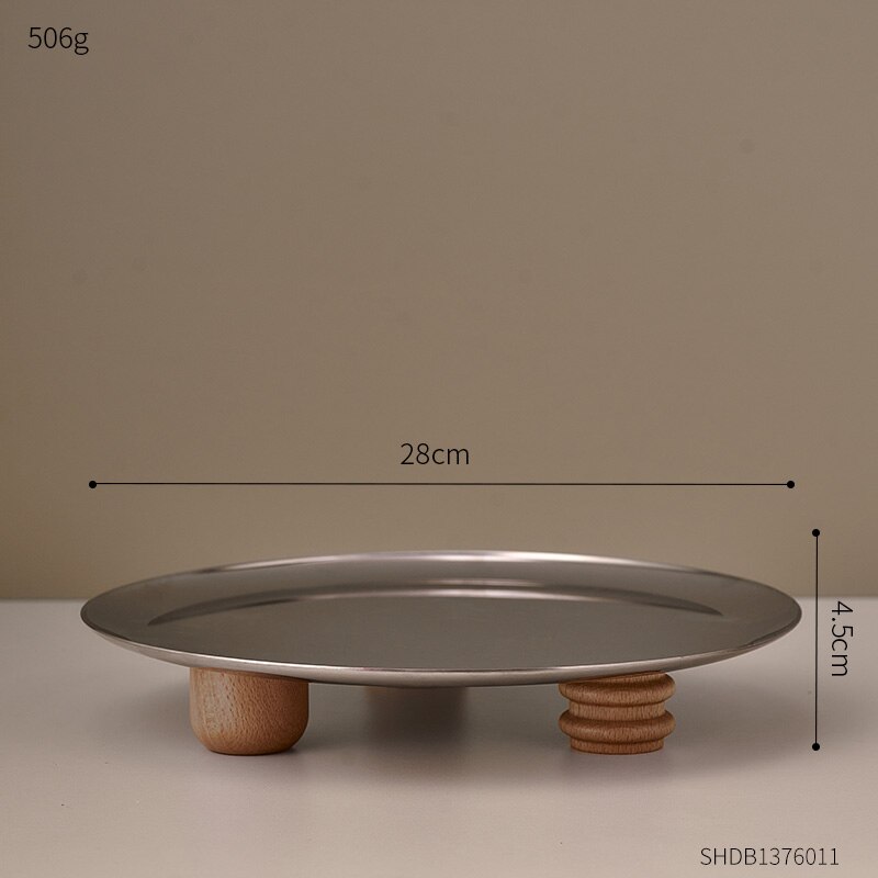 Bandeja de acero inoxidable para decoración de habitación, accesorio decorativo minimalista y nórdico, para almacenamiento de joyas y cosméticos: Silver round tray