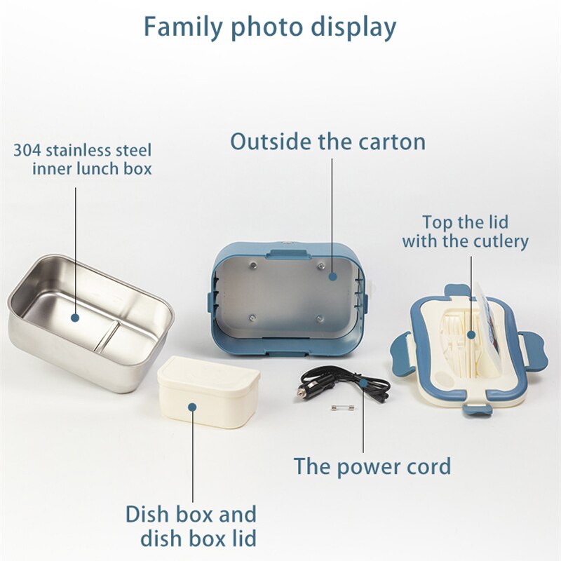 12/24/220V Electric Heating Lunch Box 1.5L Stainless Steel Inner Container Portable Food Warmer Lunchbox For Car Home Office