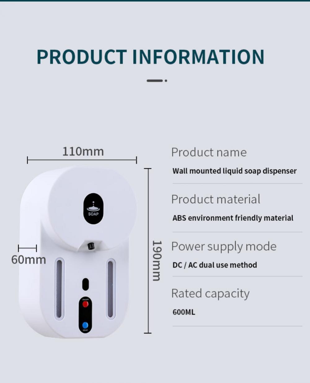600ML Automatic Sensor Soap Dispenser USB Charging Intelligent Induction Hand Sanitizer Spray Liquid Foam Kitchen Bathroom Tools
