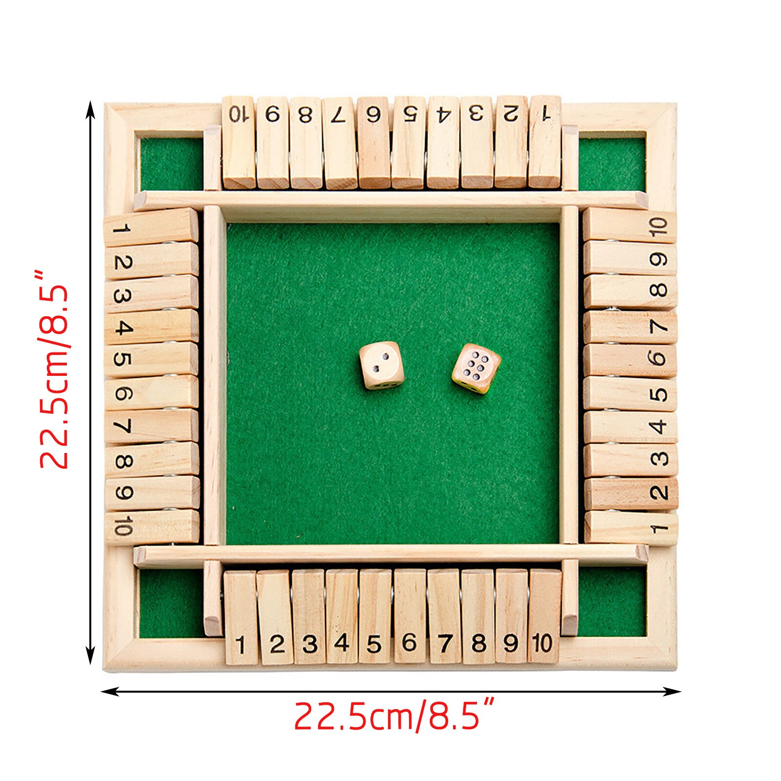 Shut The Box Dice Board Game 4 Sided 10 Number Wooden Flaps & Dices Game Set for 4 People Pub Bar Party Supplies: A