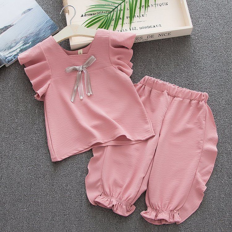 1-5 år chiffon pigetøj sommer nyfødt baby pige tøj sæt 2 stk bomuld pige tøj t shirt+bukser spædbørn tøj sæt