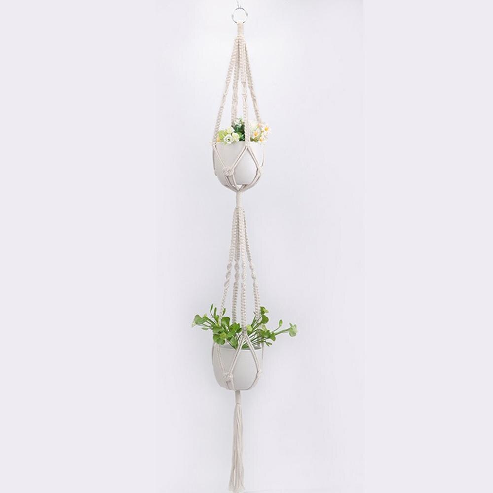 Europa plantebøjler indendørs hængende planter kurv med træperler dekorative planter kurv reb flettet håndværk vintage dekor  #4: -en