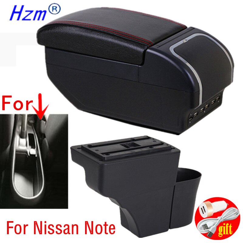 For Nissan Note Armrests central storage box car armrest box modification accessories with USB LED light Easy to install