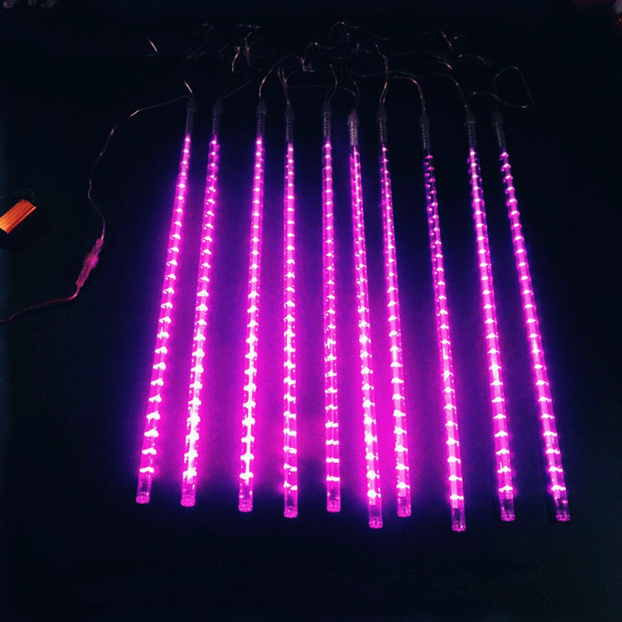 Pink Christmas Light Outdoor Waterproof Meteor Shower Light Falling Rain Lights 192/384 LED Snow Falling Icicle Cascading Light: Pink / 30CM 8PCS Tube / 220V EU UK AU Plug