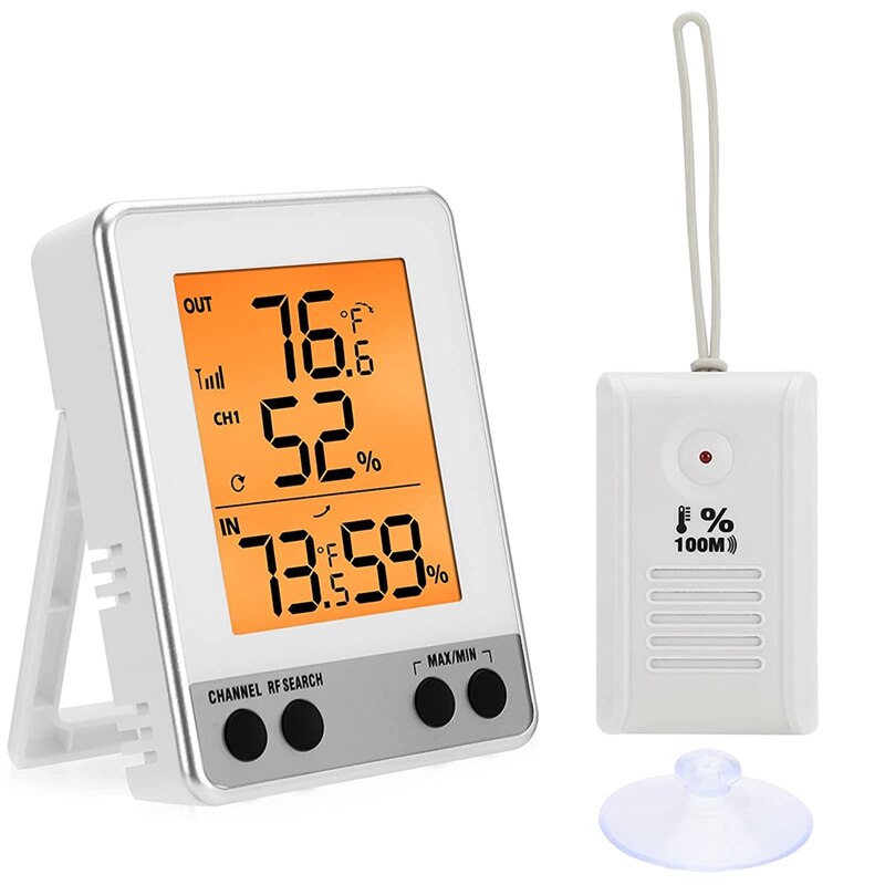 Draadloze Temperatuur Vochtigheid Monitor Met Sensor, Indoor Outdoor Digitale Weerstation Met Backlight Lcd Display: Default Title