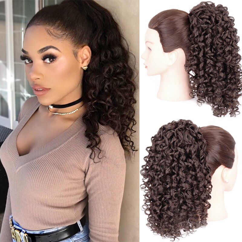 LISI GIRL Synthetic 12-inch Curly Drawstring Ponytail Natural Heat-resistant Fiber Weird Wig Ponytail Wearing Two Clips: 4