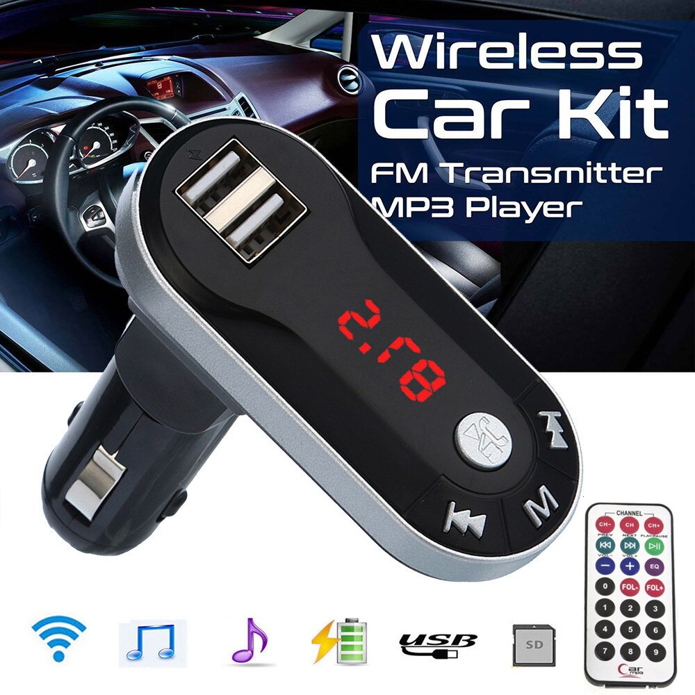 1x Hands Free Car Kit Fm-zender Draadloze Fm-zender MP3 Speler Handsfree Car Kit Usb Tf Sd Afstandsbediening Lading voor Smartphone