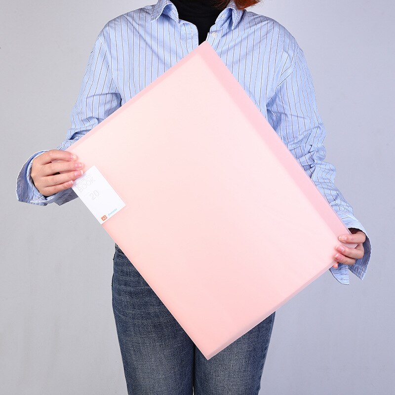 A3 transparent 60 pages folder information book insert multi-layer folder student sketch drawing book picture book test paper: Pink