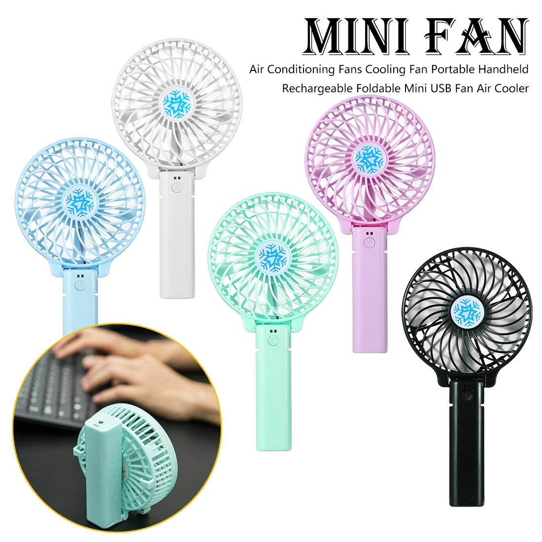 Draagbare Ventilator Handheld Mini Ventilator Usb Oplaadbare Opvouwbaar Desk Air Cooler Fan Personal Air Cooling Fans 3 Speed Kantoor Outdoor