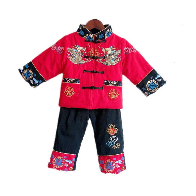 Conjunto de ropa de celebración de Carnaval para niño y niña, traje Tang tradicional chino, ropa de algodón Vintage para Bordado de dragón, Año: Height 90cm