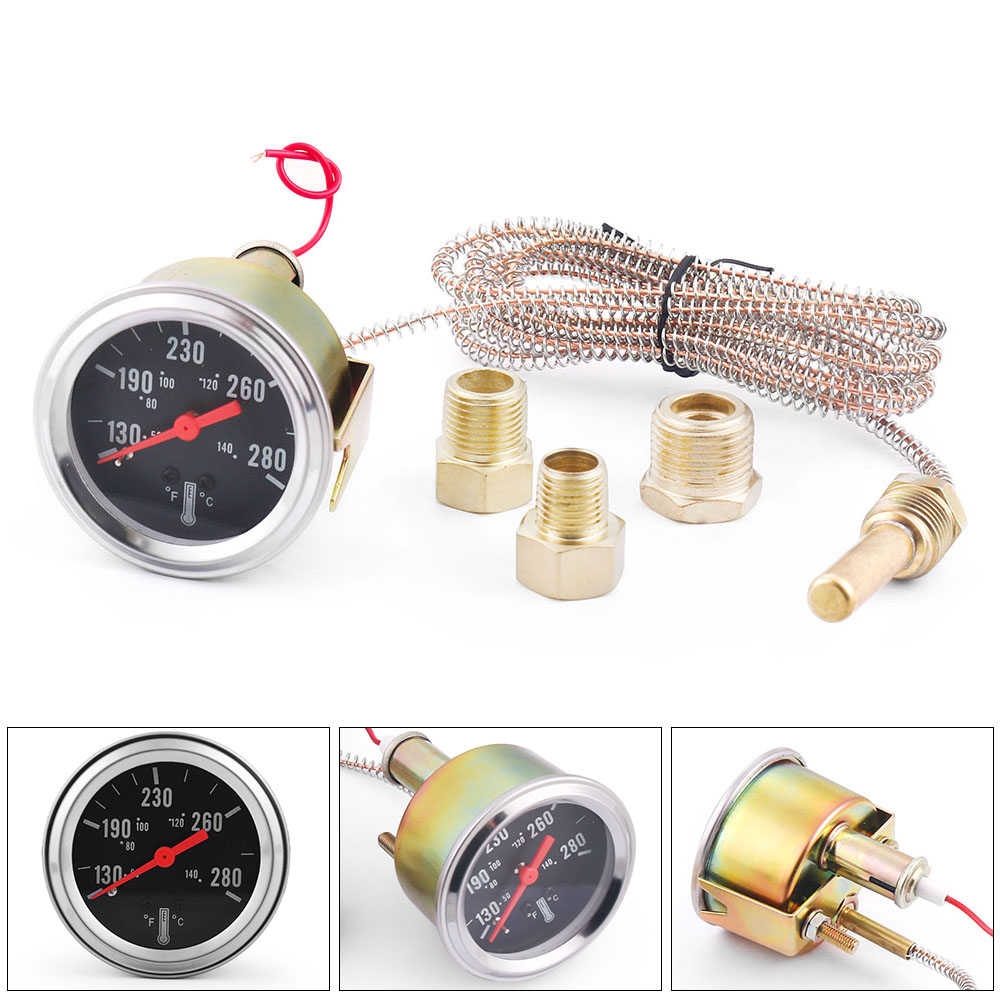 Jauge de température d'eau mécanique 2 "52MM 12V 50-140 ℃ /130-280 ℉ Jauge de température d'eau pour voiture, avec capteur NPT 1/2, NPT 1/4, NPT 3/82