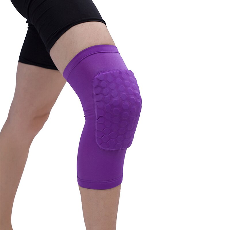 Sports Injury Support Antislip Basketball Leg Knee Guard Pad Long Sleeve Protector Gear Honeycomb Pad Crashproof: purple M