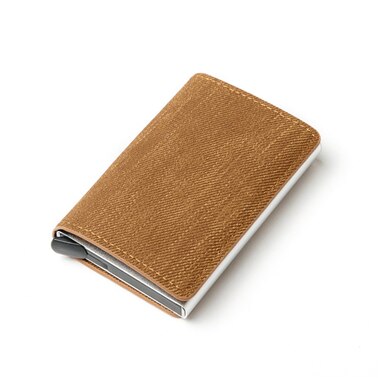 Porte-carte d'affaires bleu/gris/cuir synthétique polyuréthane marron et alliage d'aluminium matériel porte-carte de crédit portefeuille: Marron