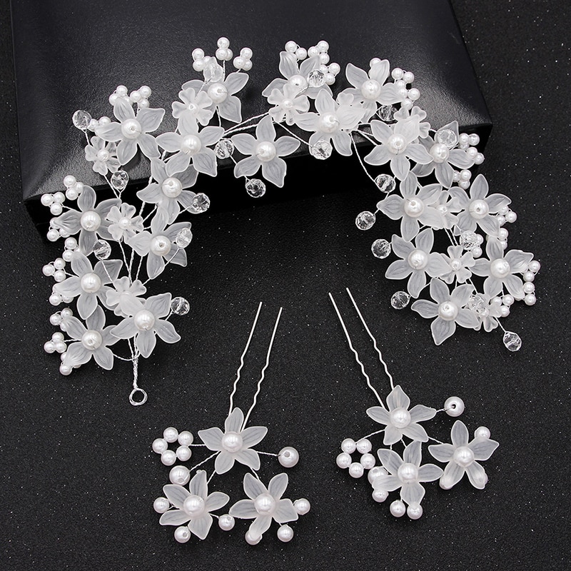 1 conjunto de acessórios de casamento hearband hari pino artesanal flor pérola faixa de cabelo headdress flor menina videira cabelo quente