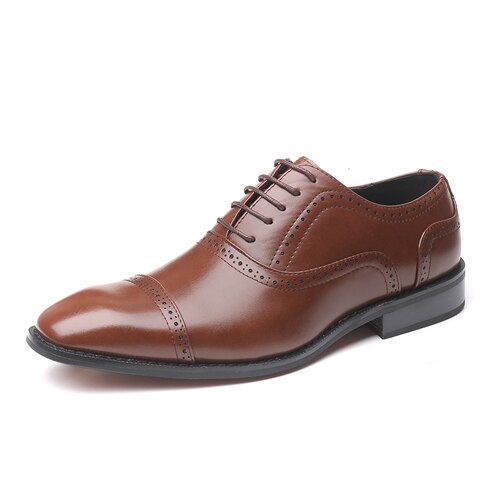 Oxford da uomo in pelle piatta da uomo, scarpe formali da uomo con lacci, scarpe eleganti da uomo: brown / 11