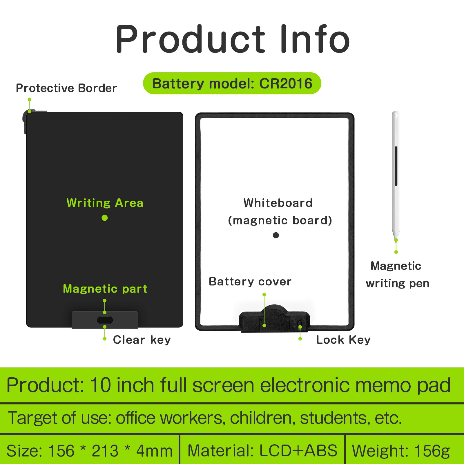 LCD Writing Tablet 10.5Inch Full Screen Electronics Whiteboard Graphic Drawing Board Erasable Kids Office School Supplies