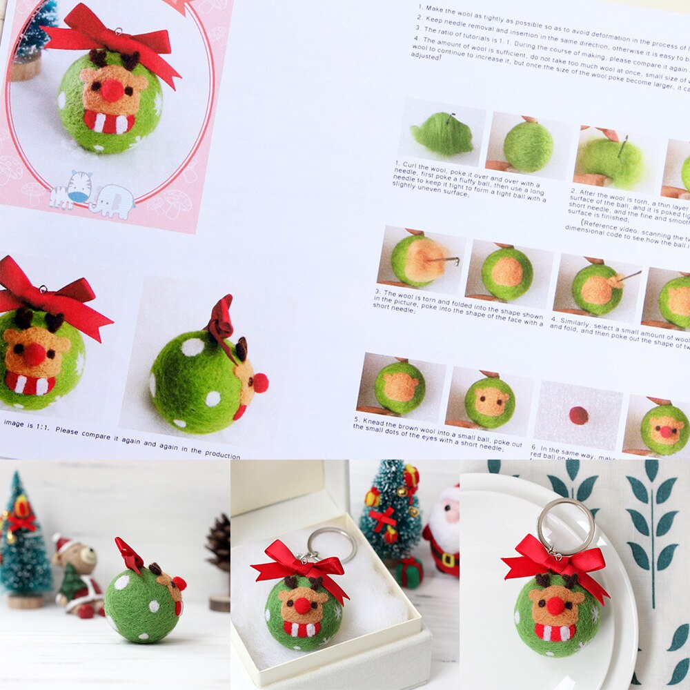 Hecho a mano Diy lana Kit de fieltro llavero Papá Noel serie Kit de fieltro decoración de Navidad Hangings muñeco de nieve alce fieltro bola artesanía