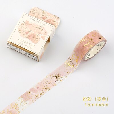 JUKUAI Aquarell Vergoldung Washi Klebeband DIY Dekoration Scrapbooking Planer Maskierung Band Klebeband Etikett-aufkleber Schreibwaren8123: 05 Rosa Vergoldung