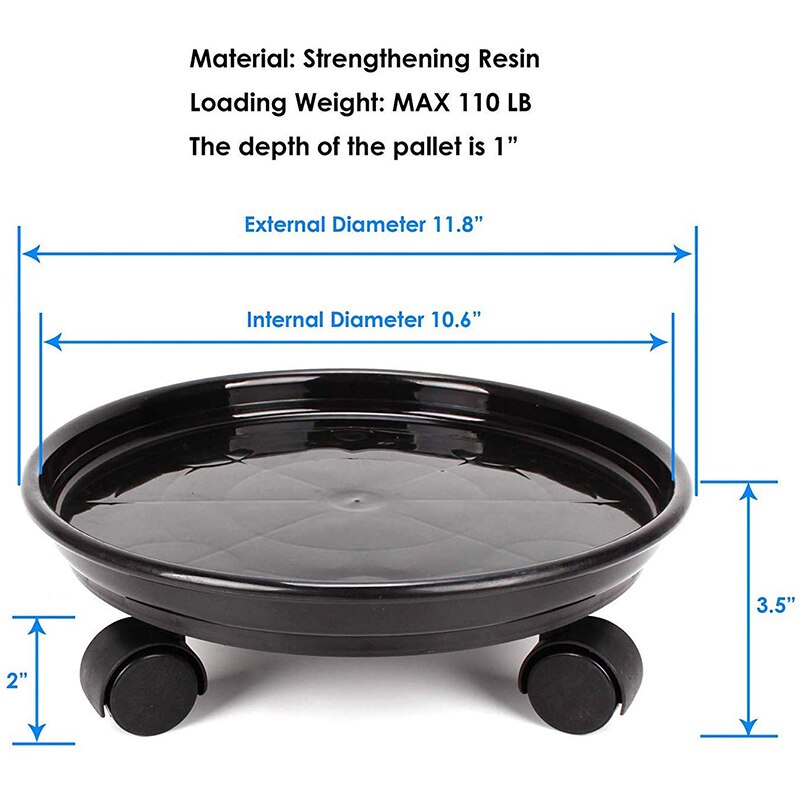 Soporte redondo para macetas con ruedas, bandeja de carrito para macetas pesadas, con ruedas universales, 2 paquetes