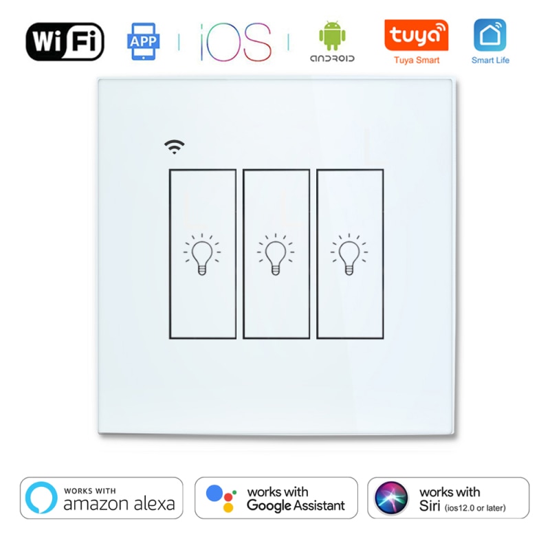 Tuya EU WiFi Smart Switch EU 220V 1/2/3 Gang Wall Light Button Light Switches Work with Alexa Google Home
