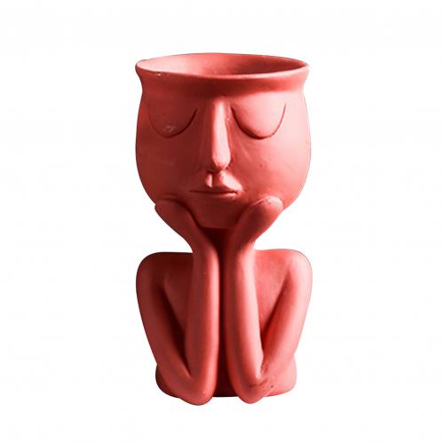 Indien porte-Pot de fleurs humain pense visage en céramique maison plantes Pot de fleur Vase planteur table décoration support: Rouge