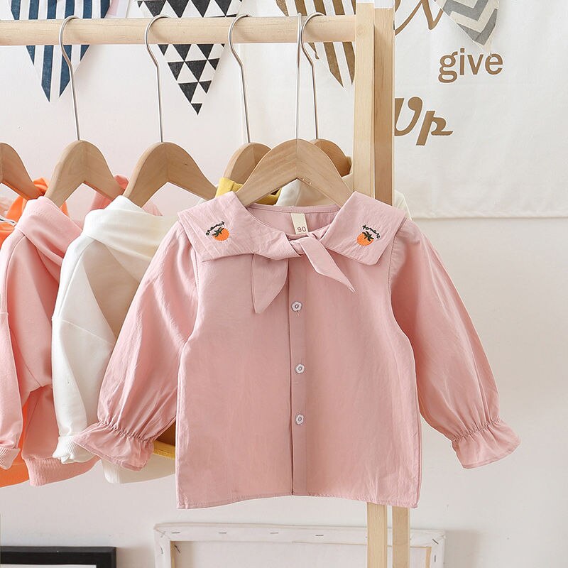 Bébé filles chemise petit enfant en bas âge printemps coton Blouse infantile Fruit motif revers doux décontracté mignon confortable vêtements pleine manches: pink / 110